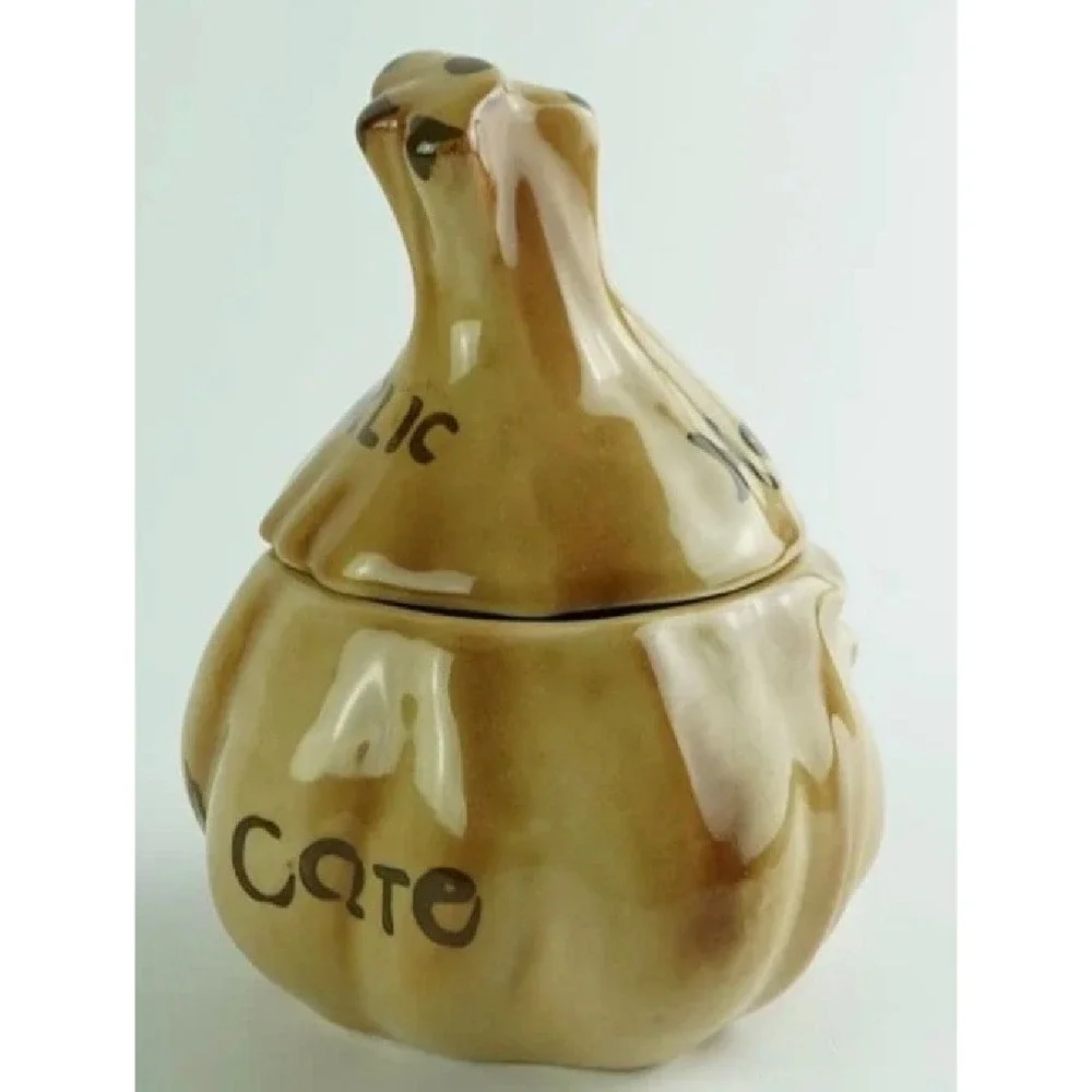 Vintage Crying Garlic Keeper Ceramic Jar Hand Painted Japan Novelty Kitsch 5in
